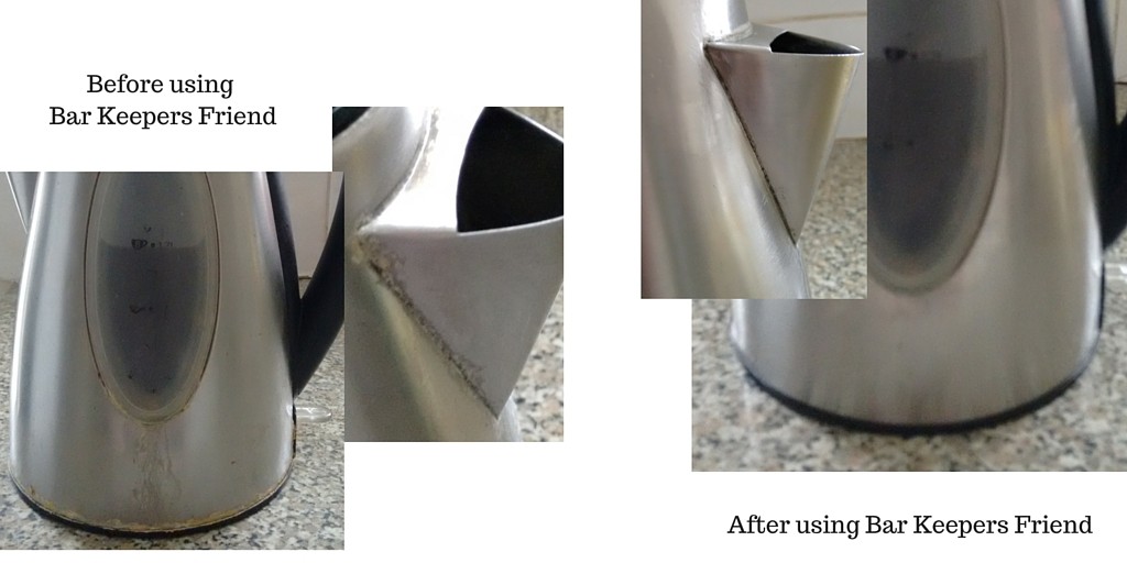 PeasOnToast.co.uk | before and after using Bar Keepers Friend on a kettle