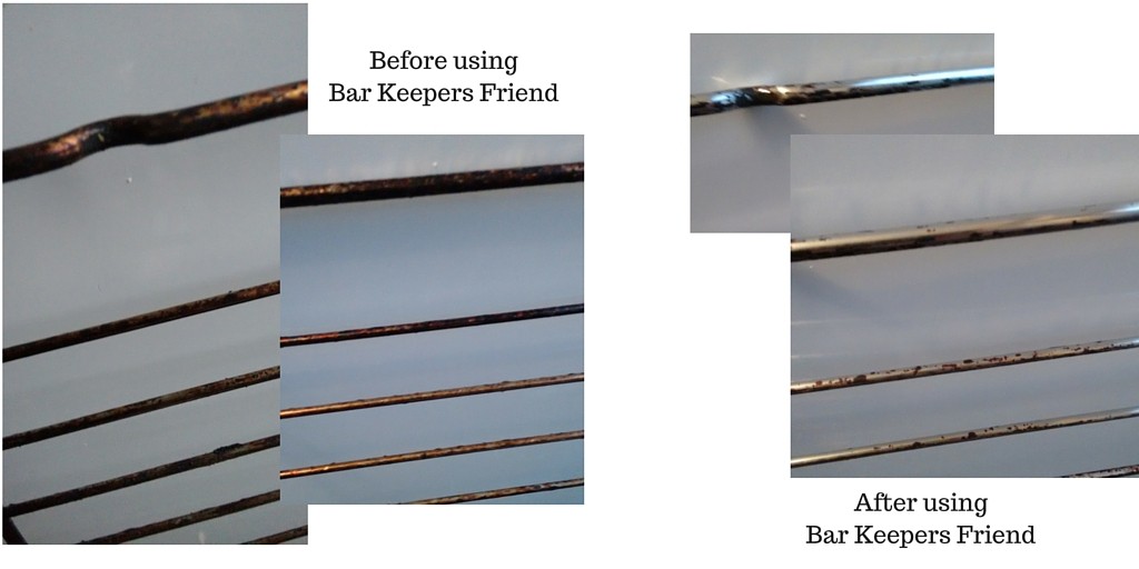 PeasOnToast.co.uk | before and after using Bar Keepers Friend on oven shelf rack