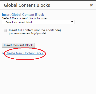 Global Content Blocks create new content block