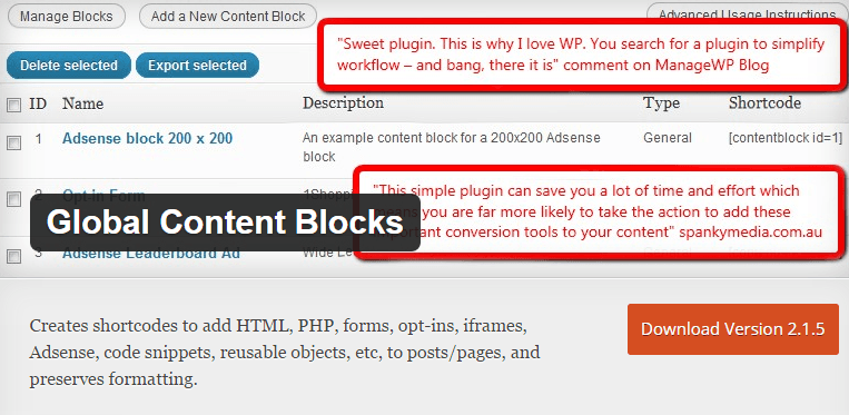 Global Content Blocks WordPress plugin