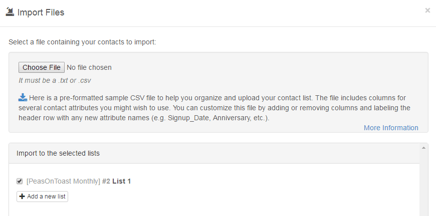 importing files to SendinBlue for email campaign