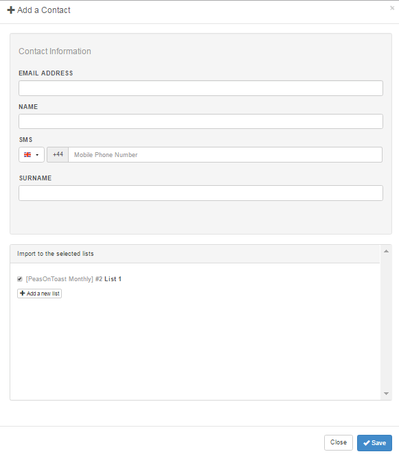 manually adding contacts to SendinBlue for email marketing