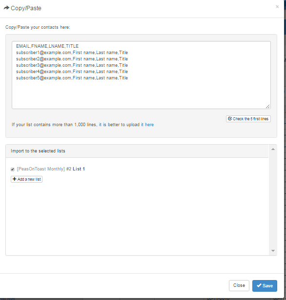 copy paste contacts to SendinBlue for email campaign