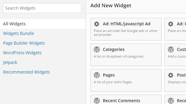 selection of Page Builder widgets