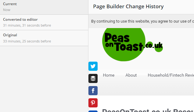 Page Builder change history