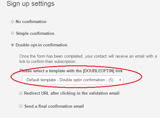 selecting the double optin with SendinBlue for email marketing